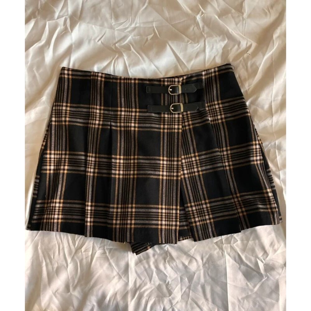 Copper Key Black Plaid Sailor Skort with Gold Buttons L